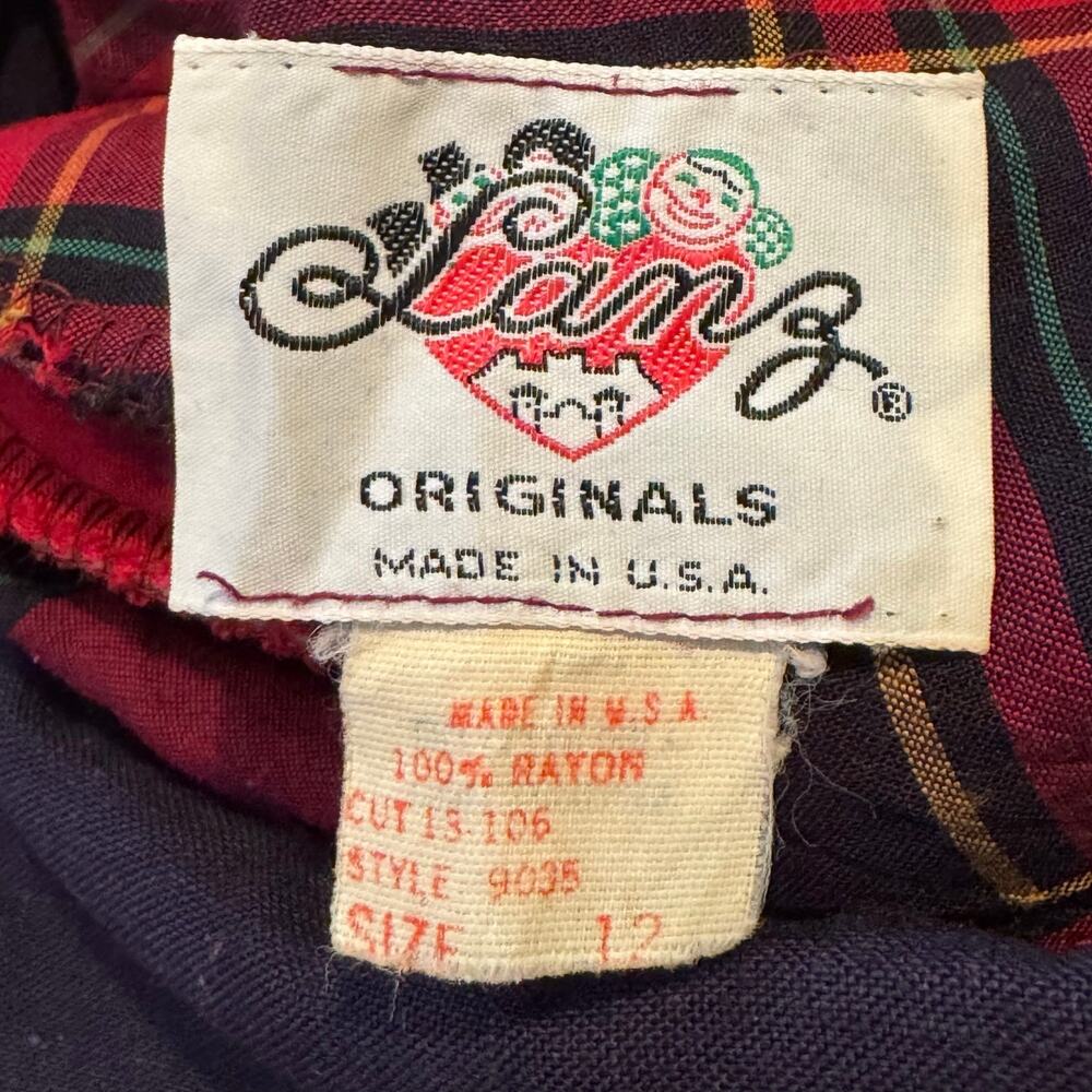 Vtg Lanz Originals Red Tartan Plaid Collared Back Buttons Rayon Size 12 USA Made - Picture 9 of 9